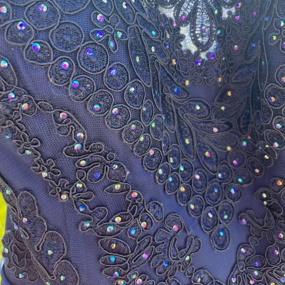 Navy blue halter prom dress. - Picture 5 of 9